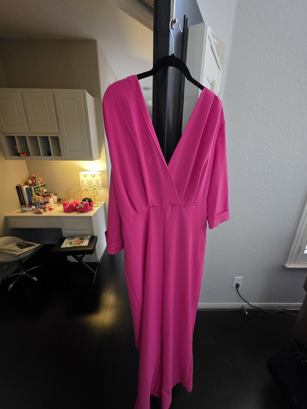 V-Neck Long Sleeve Pink Romper